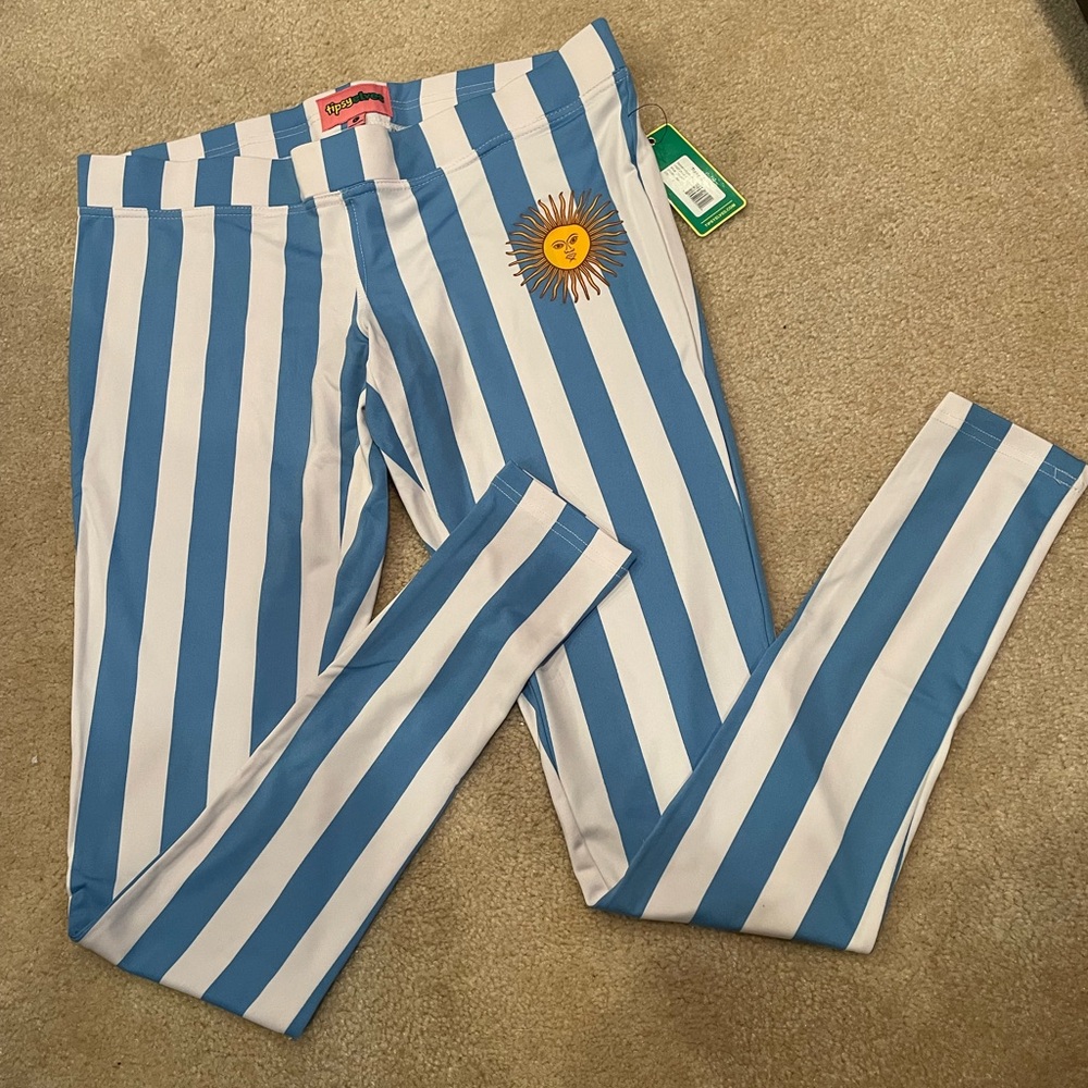 NWT Tipsy Elves Woman’s Striped Argentina Leggings Size  L